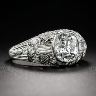 2.06 Carat Cushion Cut Diamond and Platinum Art Deco Ring  GIA I-VS1