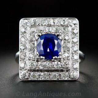 2.08 Carat Sapphire and Diamond Art Deco Cocktail Ring