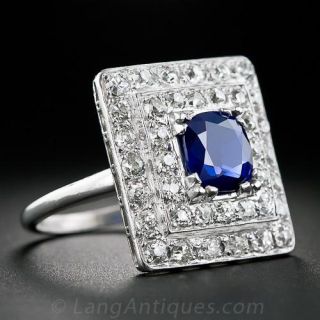 2.08 Carat Sapphire and Diamond Art Deco Cocktail Ring