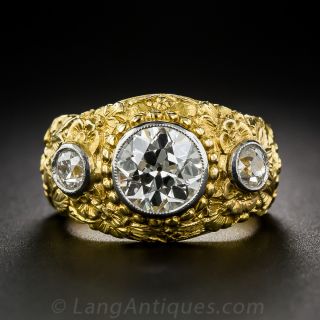 2.10 Carat Center Diamond Antique Three-Stone Ring - 1