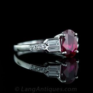 2.12 Carat Oval Ruby and Diamond Ring in Platinum