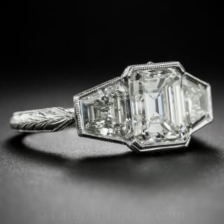 2.15 Carat Emerald-Cut plus 1.50 Carat Diamond and Platinum Ring