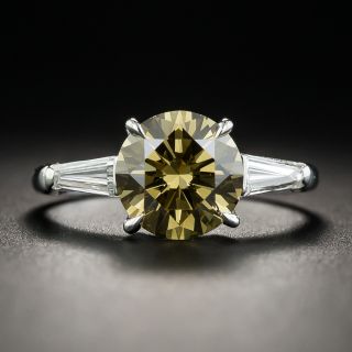 2.18 Carat Natural Fancy Dark Brown-Greenish Yellow Diamond (GIA) Platinum Diamond Ring - 1