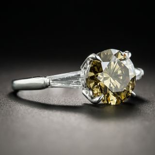 2.18 Carat Natural Fancy Dark Brown-Greenish Yellow Diamond (GIA) Platinum Diamond Ring