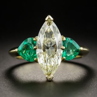2.19 Carats Marquise Diamond W to X / SI1 (GIA) and Emerald Ring - 2