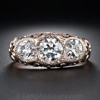 2.20 Carat English Three-Stone Antique Diamond Ring