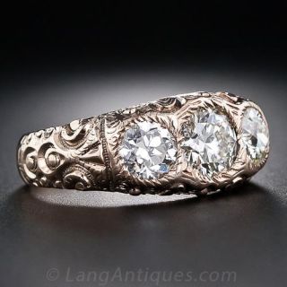 2.20 Carat English Three-Stone Antique Diamond Ring