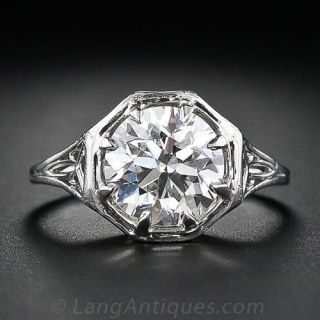 2.21 Carat Art Deco Filigree Diamond Engagement Ring