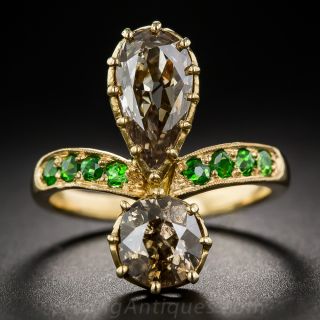 2.30 Carat Natural  Brown Diamond and Demantoid Garnet Ring