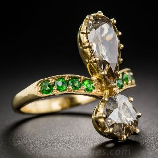 2.30 Carat Natural  Brown Diamond and Demantoid Garnet Ring