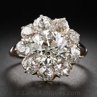 2.32 Carat Center Victorian Diamond Cluster Ring