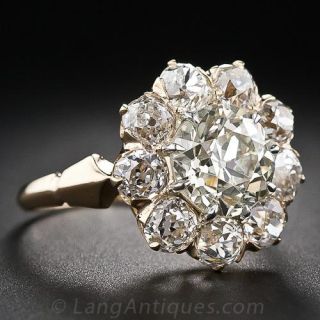 2.32 Carat Center Victorian Diamond Cluster Ring