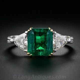 2.34 Carat Emerald and Diamond Three-Stone Ring