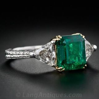 2.34 Carat Emerald and Diamond Three-Stone Ring
