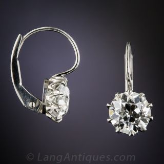 2.34 Carat European-Cut Diamond Drop Earrings - GIA F/G - VS