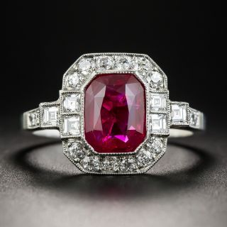  2.34 Carat No-Heat Burma Emerald-Cut Ruby and Diamond Ring - 1