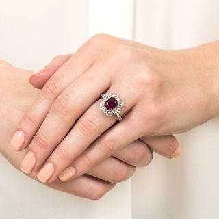  2.34 Carat No-Heat Burma Emerald-Cut Ruby and Diamond Ring
