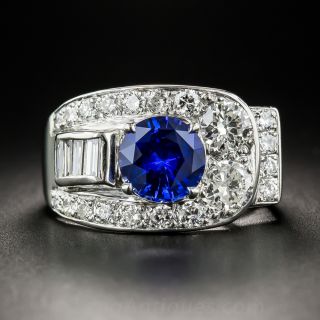 2.34 Ct. Ceylon Sapphire, Platinum and Diamond Art Deco Ring