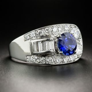 2.34 Ct. Ceylon Sapphire, Platinum and Diamond Art Deco Ring