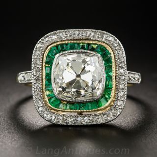 2.35 Carat Antique Cushion Cut Diamond and Emerald Ring by Black Starr & Frost  - 2
