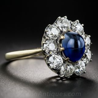 2.35 Carat Cabochon Sapphire and Diamond Antique Ring