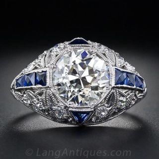 2.36 Carats Diamond and Sapphire Art Deco Ring