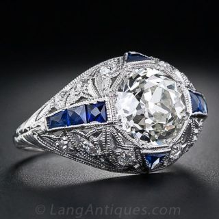 2.36 Carats Diamond and Sapphire Art Deco Ring