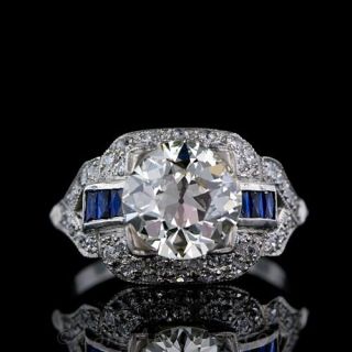 Art Deco Diamond Sapphire Engagement Ring 