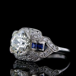 2.37 ct. Art Deco Diamond and Calibre Sapphire Engagement  Ring
