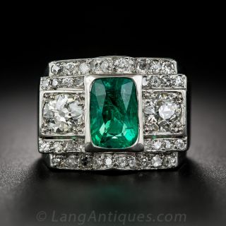2.38 Carat Emerald and Diamond Art Deco Ring - 2