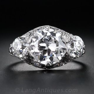 2.39 Carat Center Three-Stone Antique Diamond Ring
