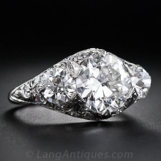 2.39 Carat Center Three-Stone Antique Diamond Ring