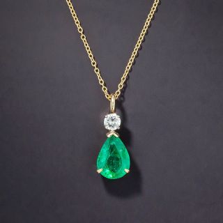 2.40 Carat Pear-Shaped Emerald and Diamond Pendant - 2