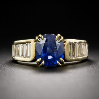 2.40 Carat Sapphire and Baguette Diamond Estate Ring  - 1