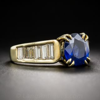 2.40 Carat Sapphire and Baguette Diamond Estate Ring 