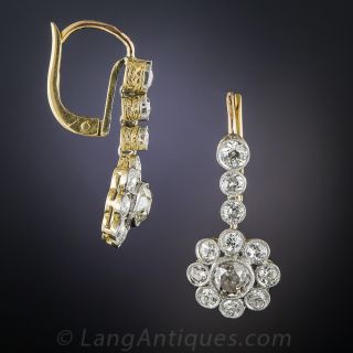 2.40 Carats Vintage Diamond Cluster Dangle Earrings