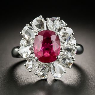 2.41 Carat Burma Ruby  Rose-Cut Diamond Platinum Halo Ring - GIA - 3