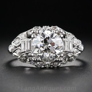 2.42 Carat Platinum and Diamond Engagement Art Deco Ring 