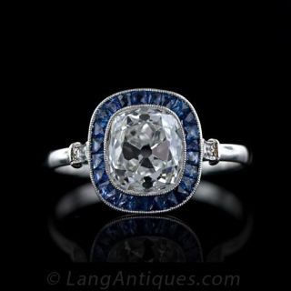 2.45 Carat Art Deco Antique Cushion Cut Diamond Ring