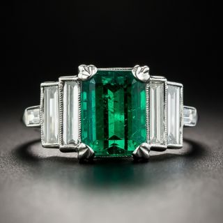 2.49 Carat Emerald Platinum Diamond Ring - 1