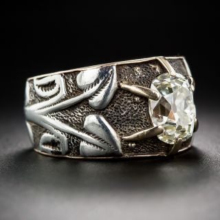 2.50 Carat Antique Cushion-Cut Diamond Art Nouveau Ring