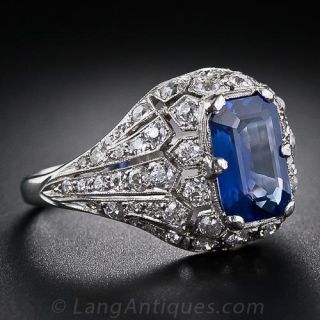 2.50 Carat Art Deco Sapphire Platinum and Diamond Ring