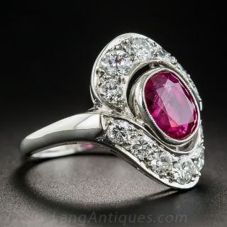 2.50 Carat Natural No-Heat Burma Ruby Diamond Platinum Vintage Ring