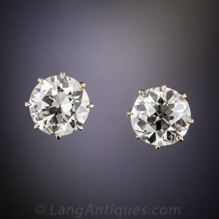 2.50 Carats Antique Old Mine/Early European-Cut Diamond Stud Earrings
