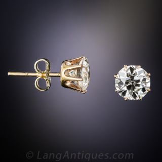 2.50 Carats Antique Old Mine/Early European-Cut Diamond Stud Earrings