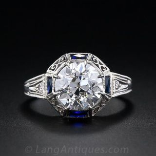2.51 Carat Art Deco Diamond Engagement Ring with Sapphire Accents