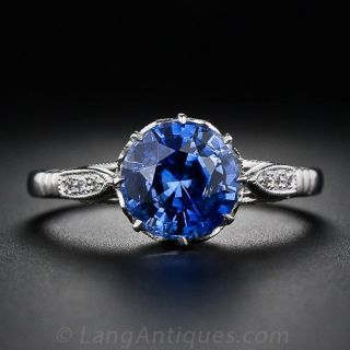 2.56 Carat Antique Style Sapphire, Platinum and Diamond Ring