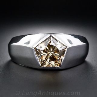 2.57 Carat Fancy Color Pentagonal Diamond Gent's Ring - 1