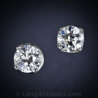 2.60 Carat European-Cut Diamond and Platinum Ear Studs