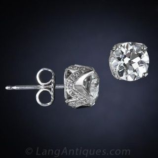 2.60 Carat European-Cut Diamond and Platinum Ear Studs